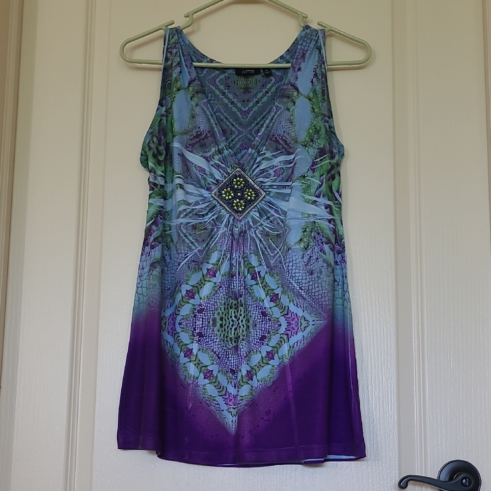 27. APT. 9 Purple and Green Geometric Top Size M